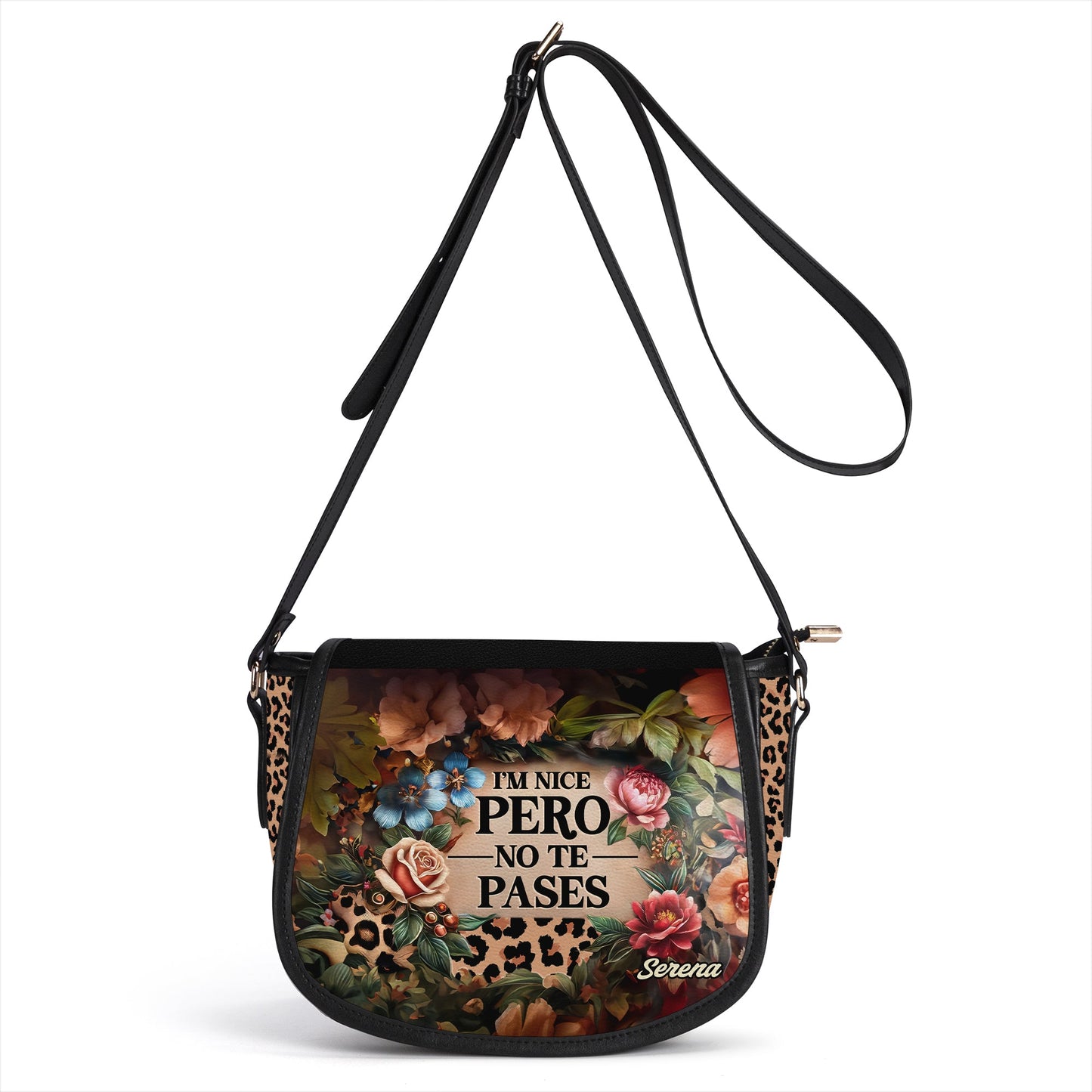 I'm Nice Pero No te Pases - Personalized Leather Saddle Bag LAT07S5