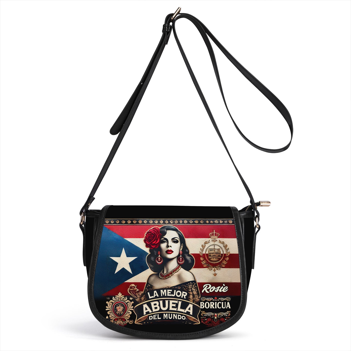 La Mejor Abuela Del Mundo - Personalized Leather Saddle Cross Body Bag BOR07S5