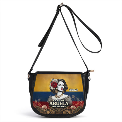 La Mejor Abuela Del Mundo - Personalized Leather Saddle Cross Body Bag COL04S5