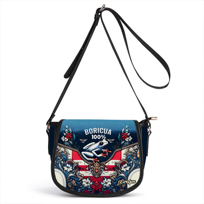 Boricua 100% - Personalized Leather Saddle Cross Body Bag BOR08S5