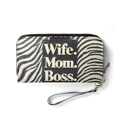 Wife Mom Boss - Personalized Leather Clutch Purse WOM50C