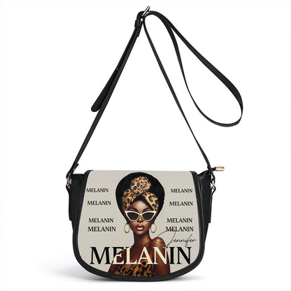 MELANIN - Personalized Leather Saddle Cross Body Bag BLQ13S5