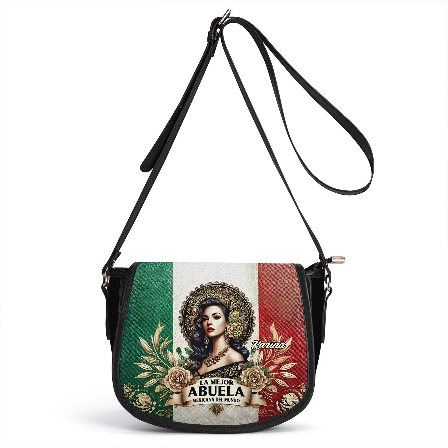 La Mejor Abuela Del Mundo - Personalized Leather Saddle Cross Body Bag MEX06S5