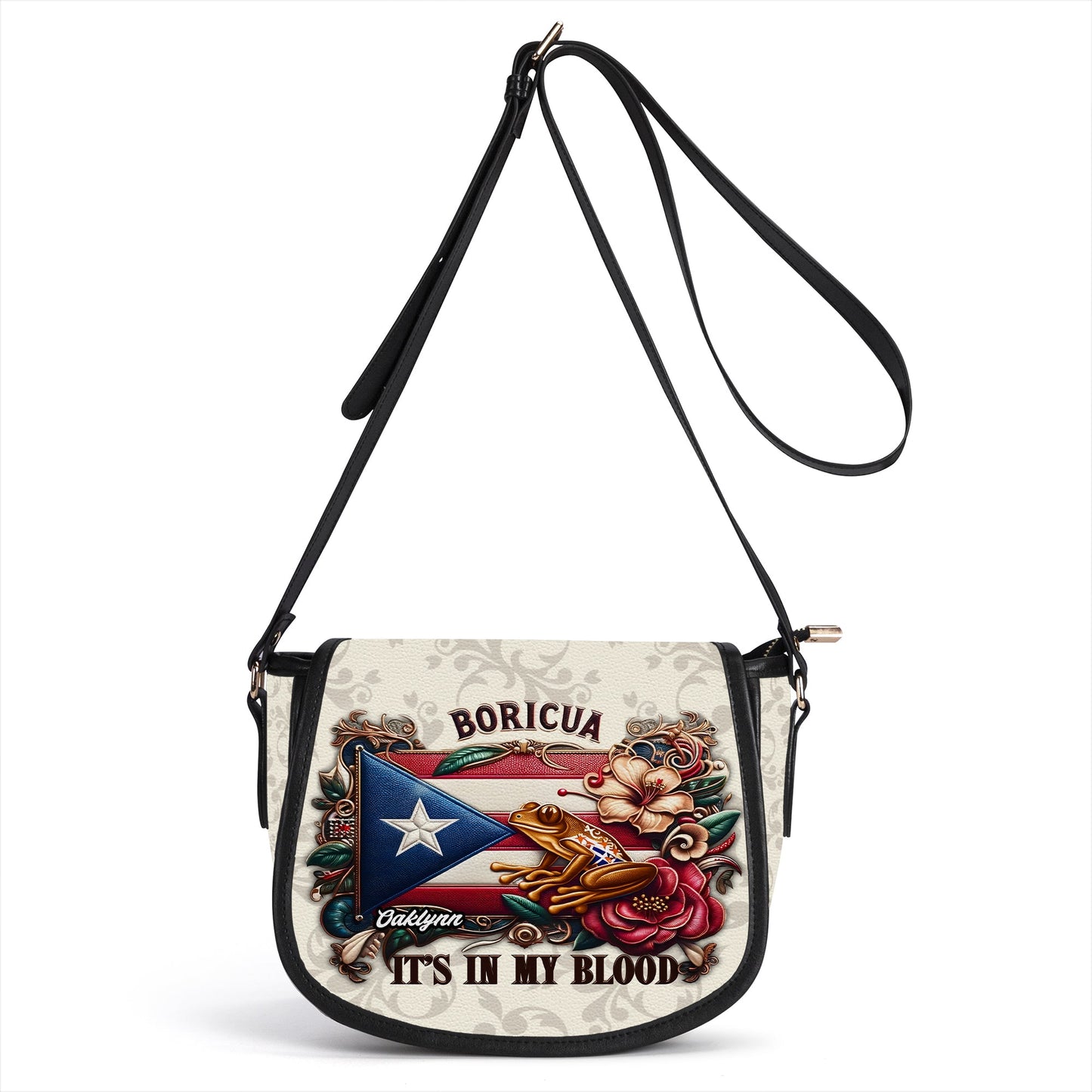 Boricua It's in my blood - Personalized Leather Saddle Cross Body Bag BOR01BS5