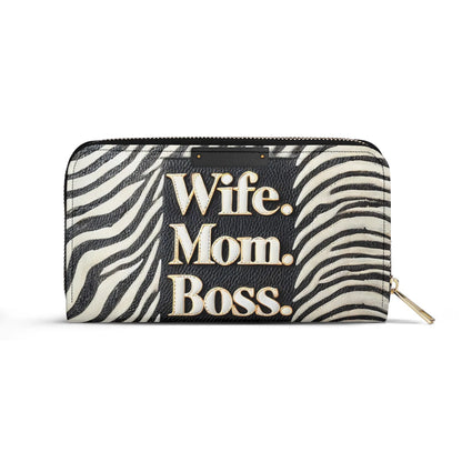 Wife Mom Boss - Personalized Leather Clutch Purse WOM50C