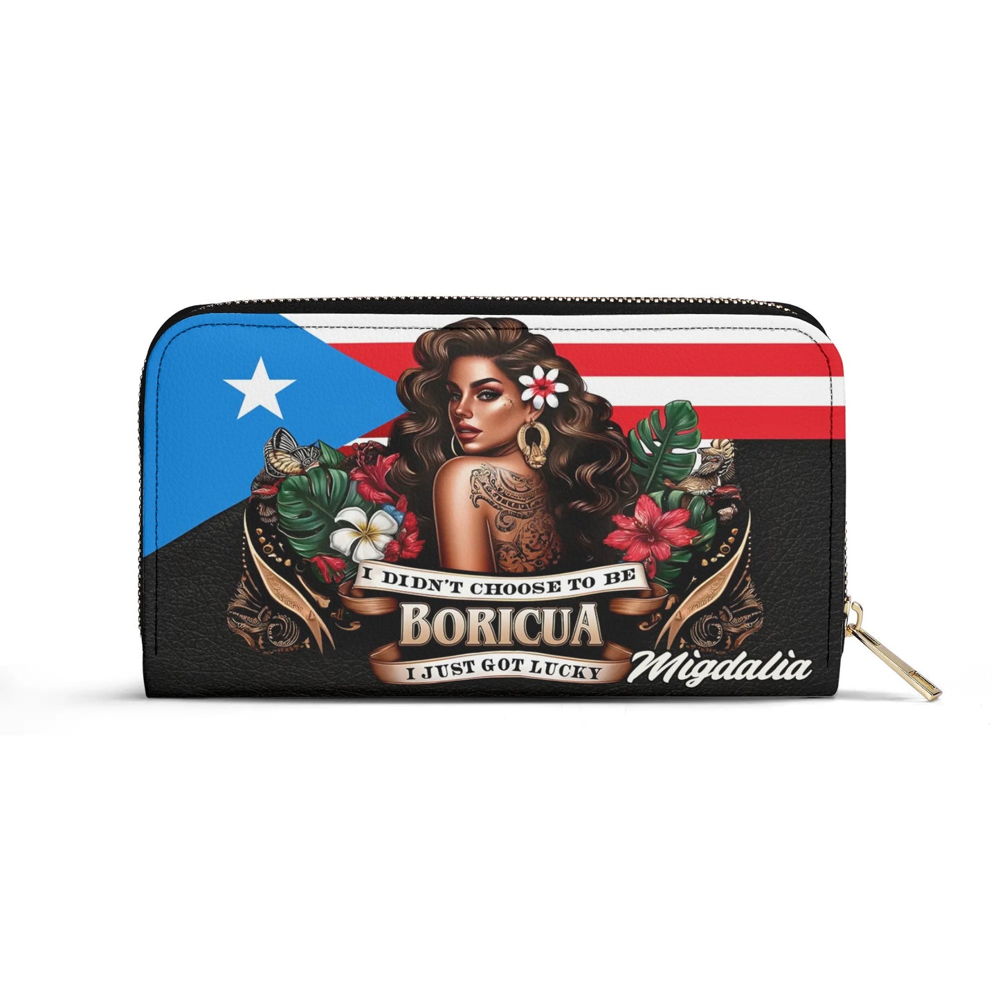 I didn't choose to be Boricua. I just got Lucky - Personalized Leather Clutch Purse BOR07C