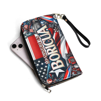 Mi sangre es Boricua - Personalized Leather Clutch Purse BOR11C