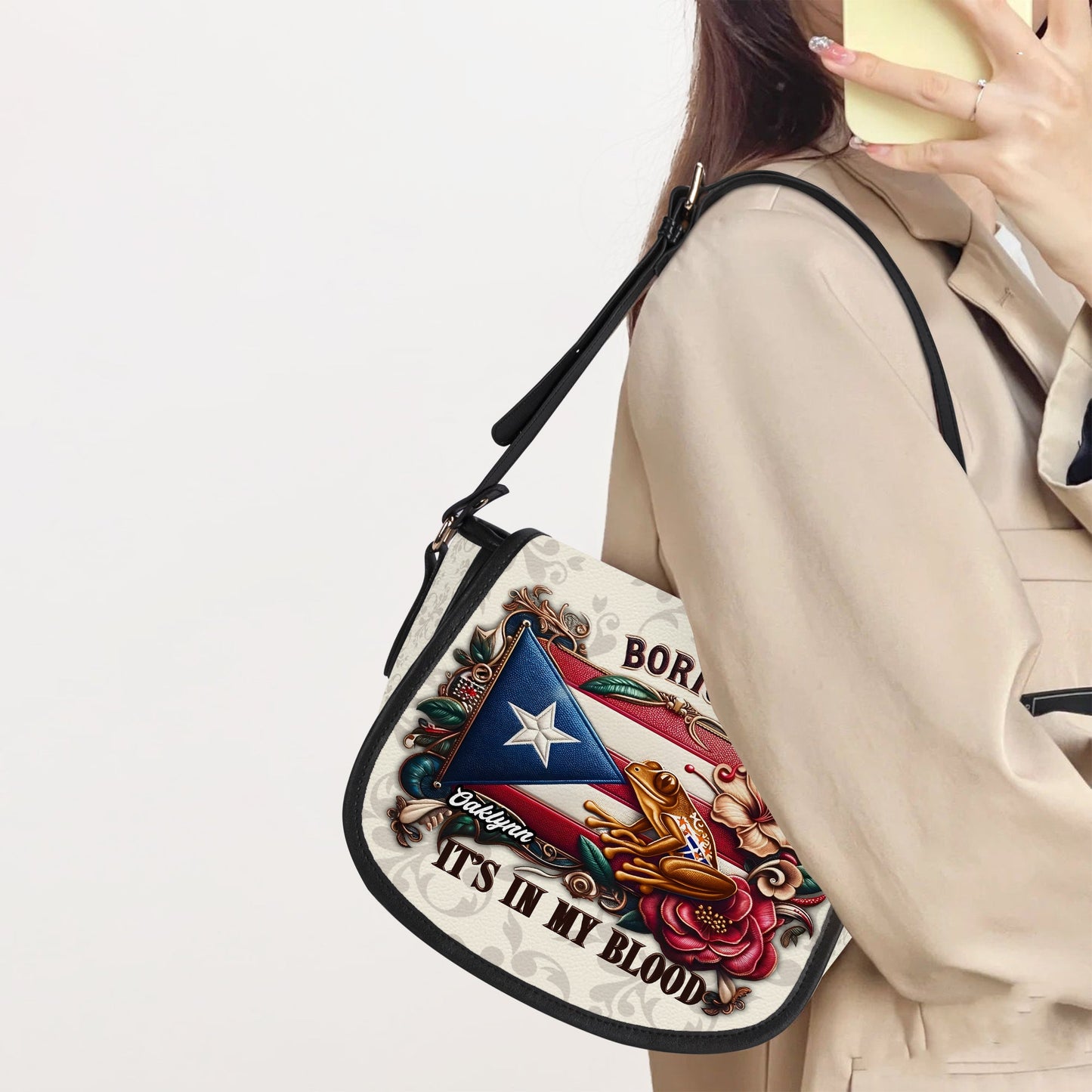 Boricua It's in my blood - Personalized Leather Saddle Cross Body Bag BOR01BS5