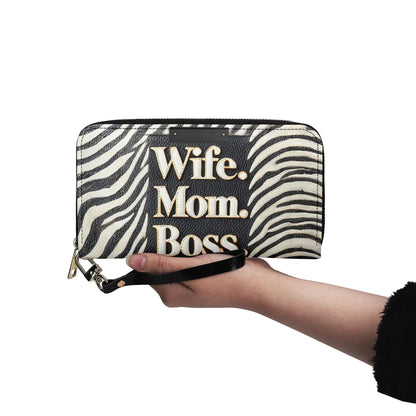 Wife Mom Boss - Personalized Leather Clutch Purse WOM50C