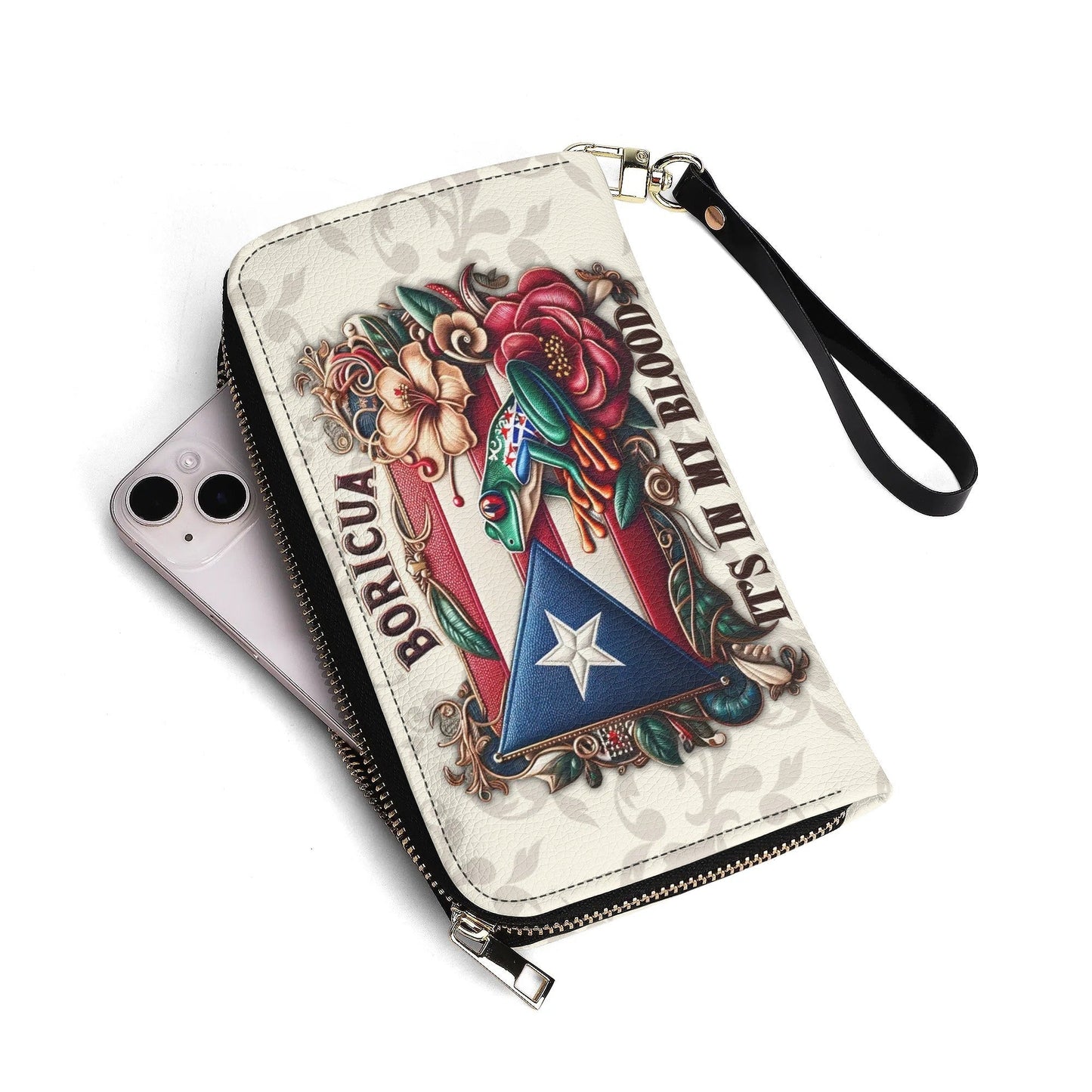 Boricua It's In My Blood - Personalized Leather Clutch Purse BOR01C