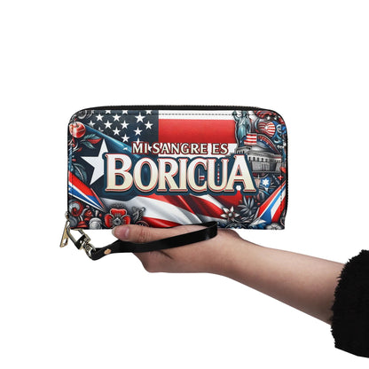 Mi sangre es Boricua - Personalized Leather Clutch Purse BOR11C