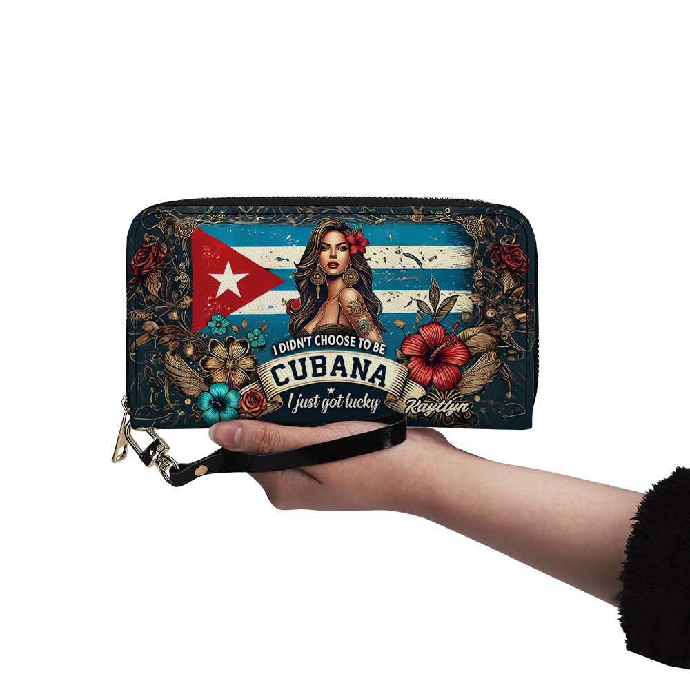 I didn't choose to be Cubana. I just got lucky - Personalized Leather Clutch Purse CUB01C