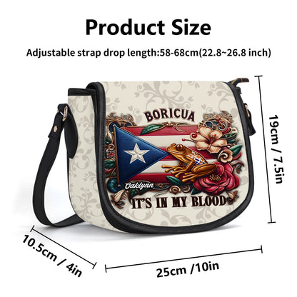 Boricua It's in my blood - Personalized Leather Saddle Cross Body Bag BOR01BS5