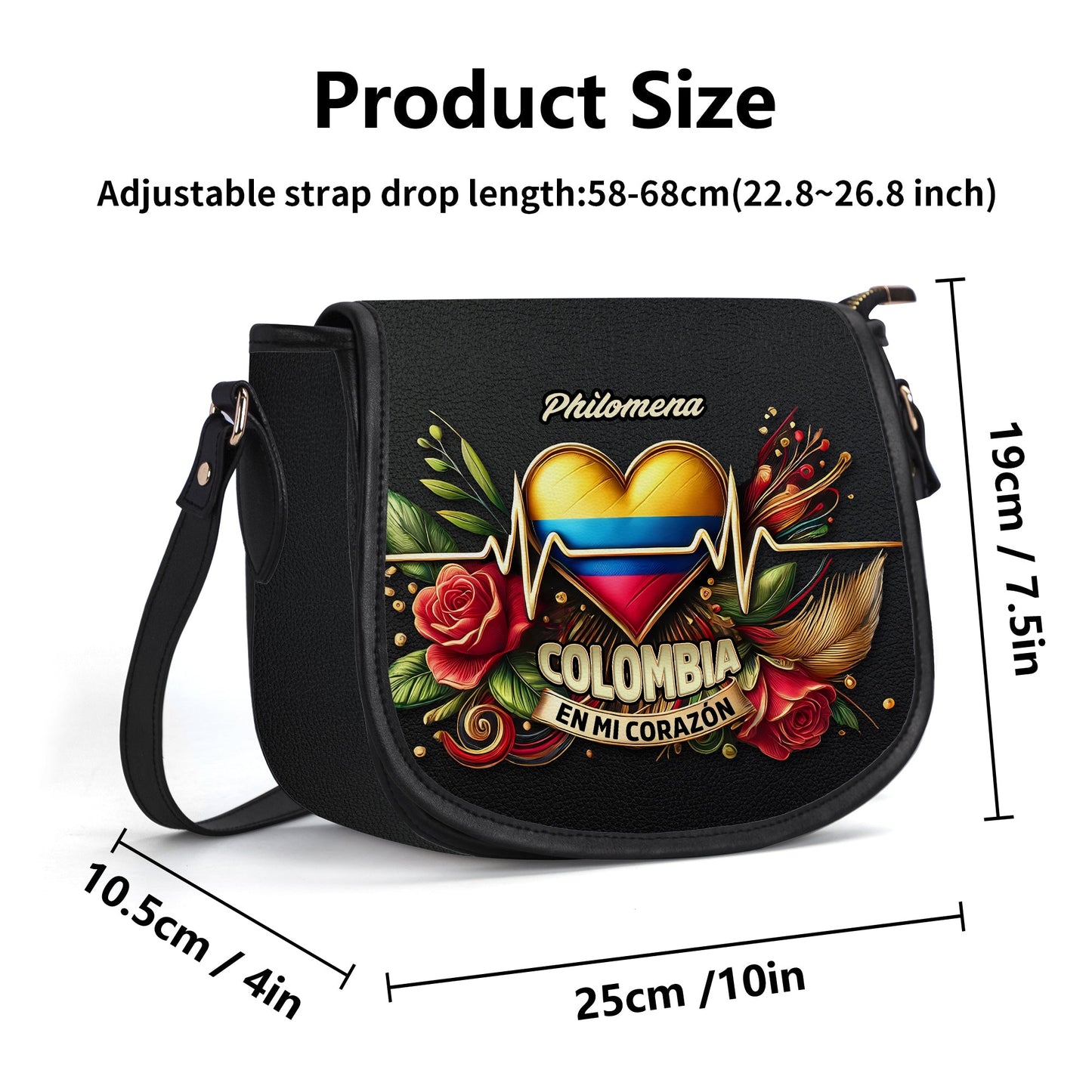 Colombia En Mi Corazón - Personalized Leather Saddle Cross Body Bag COL03S5