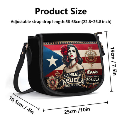 La Mejor Abuela Del Mundo - Personalized Leather Saddle Cross Body Bag BOR07S5