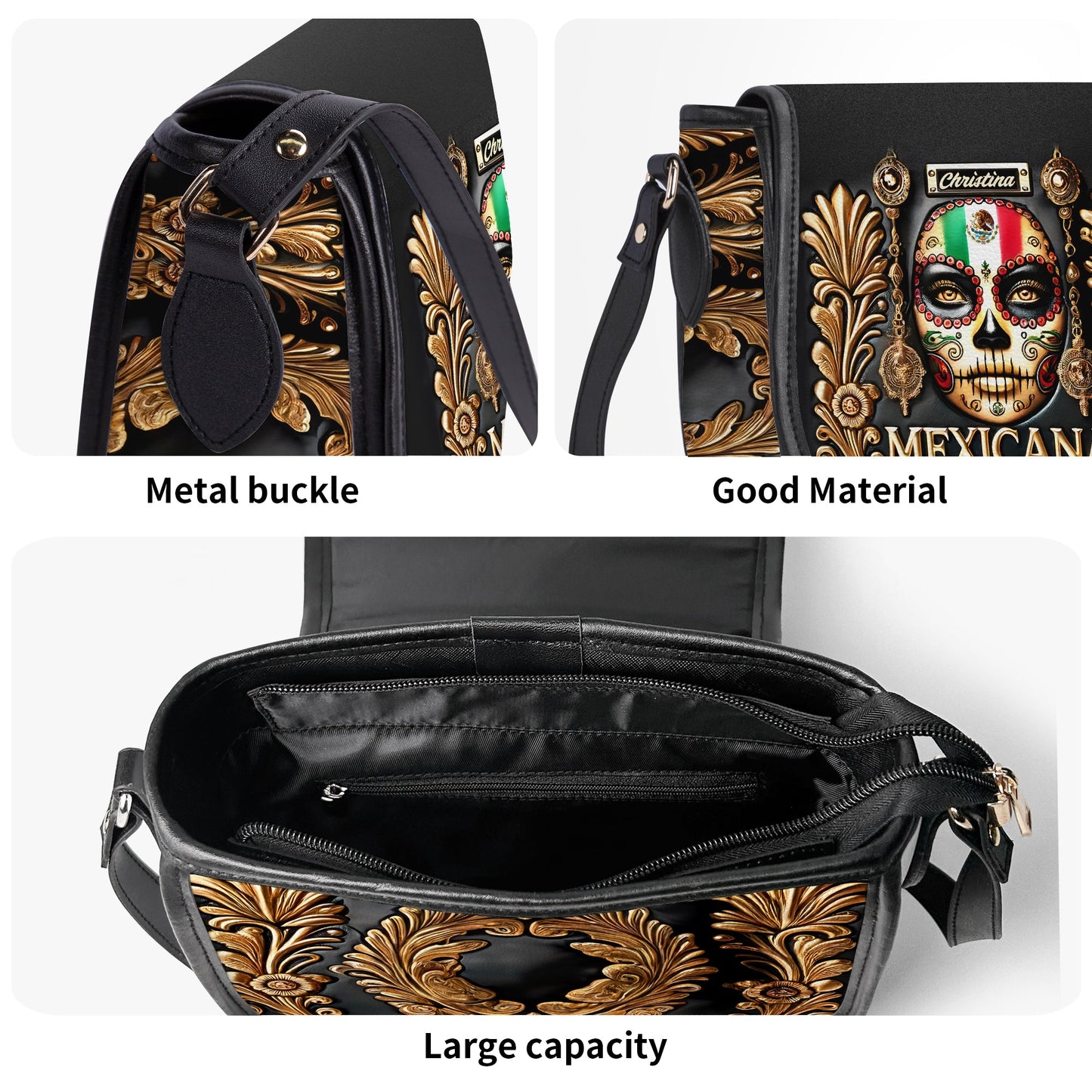 Mexicana de corazón - Personalized Leather Saddle Cross Body Bag MEX04S5