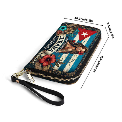 I didn't choose to be Cubana. I just got lucky - Personalized Leather Clutch Purse CUB01C