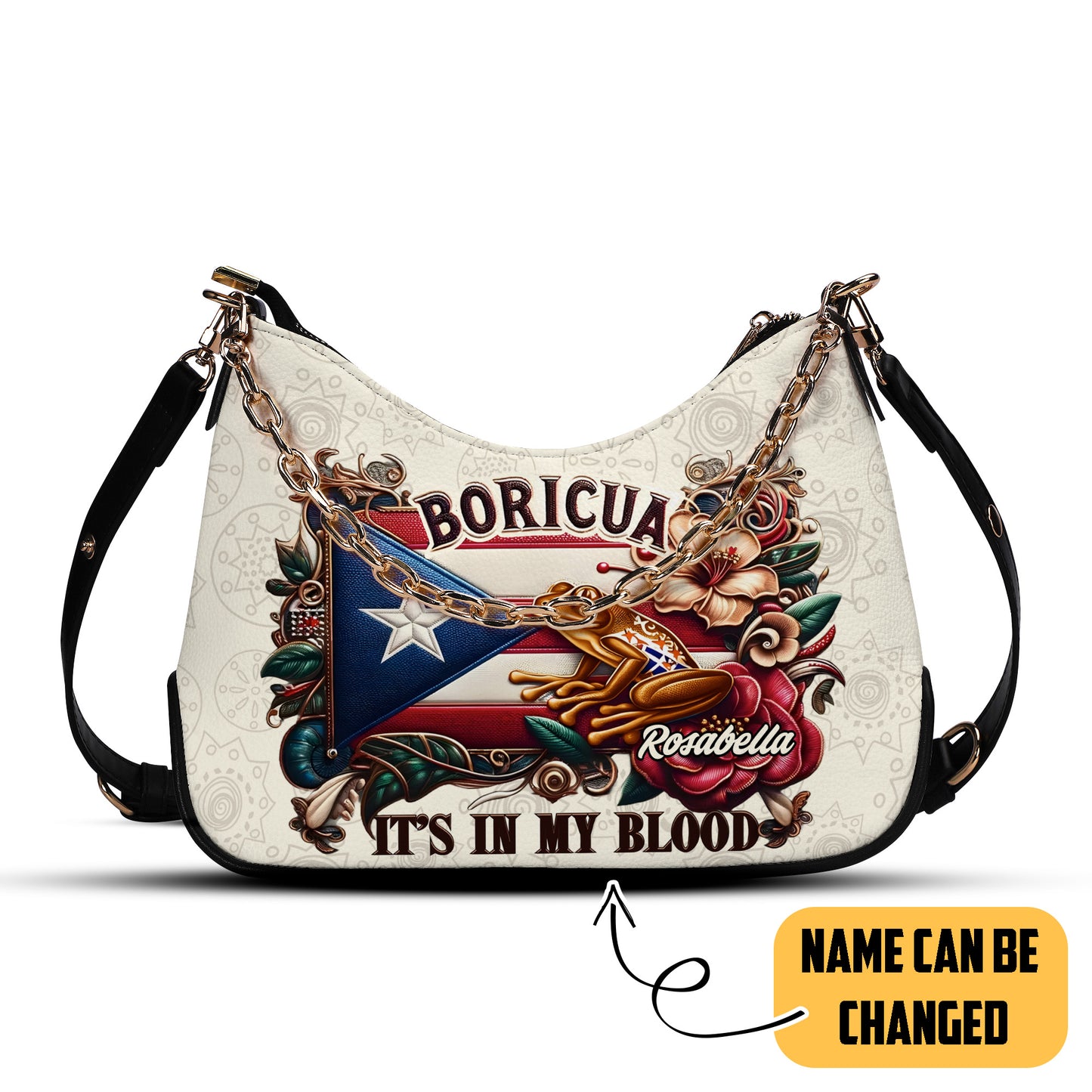 Boricua It's In My Blood - Personalized Custom Chain Crossbody Handbag - BOR01S9