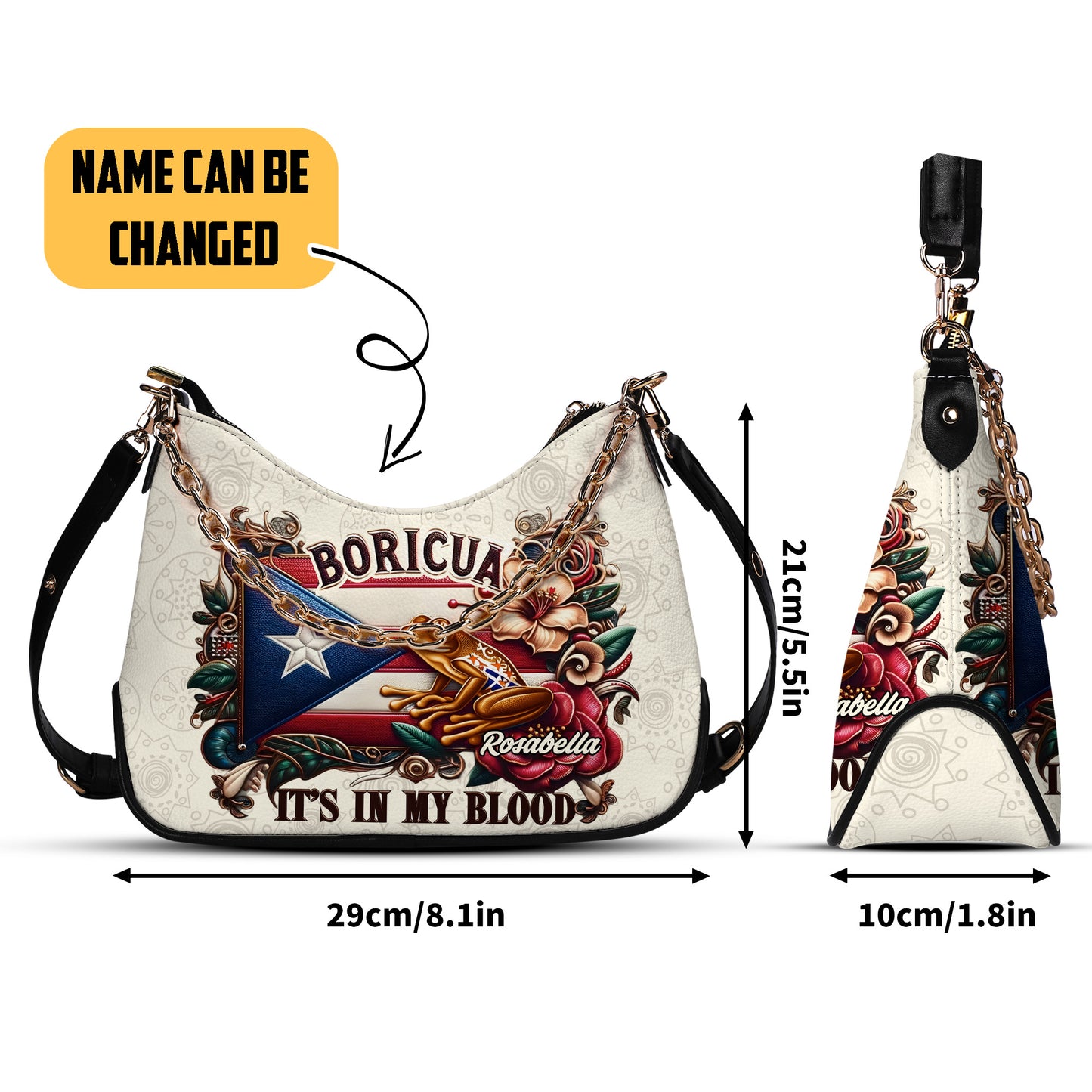 Boricua It's In My Blood - Personalized Custom Chain Crossbody Handbag - BOR01S9