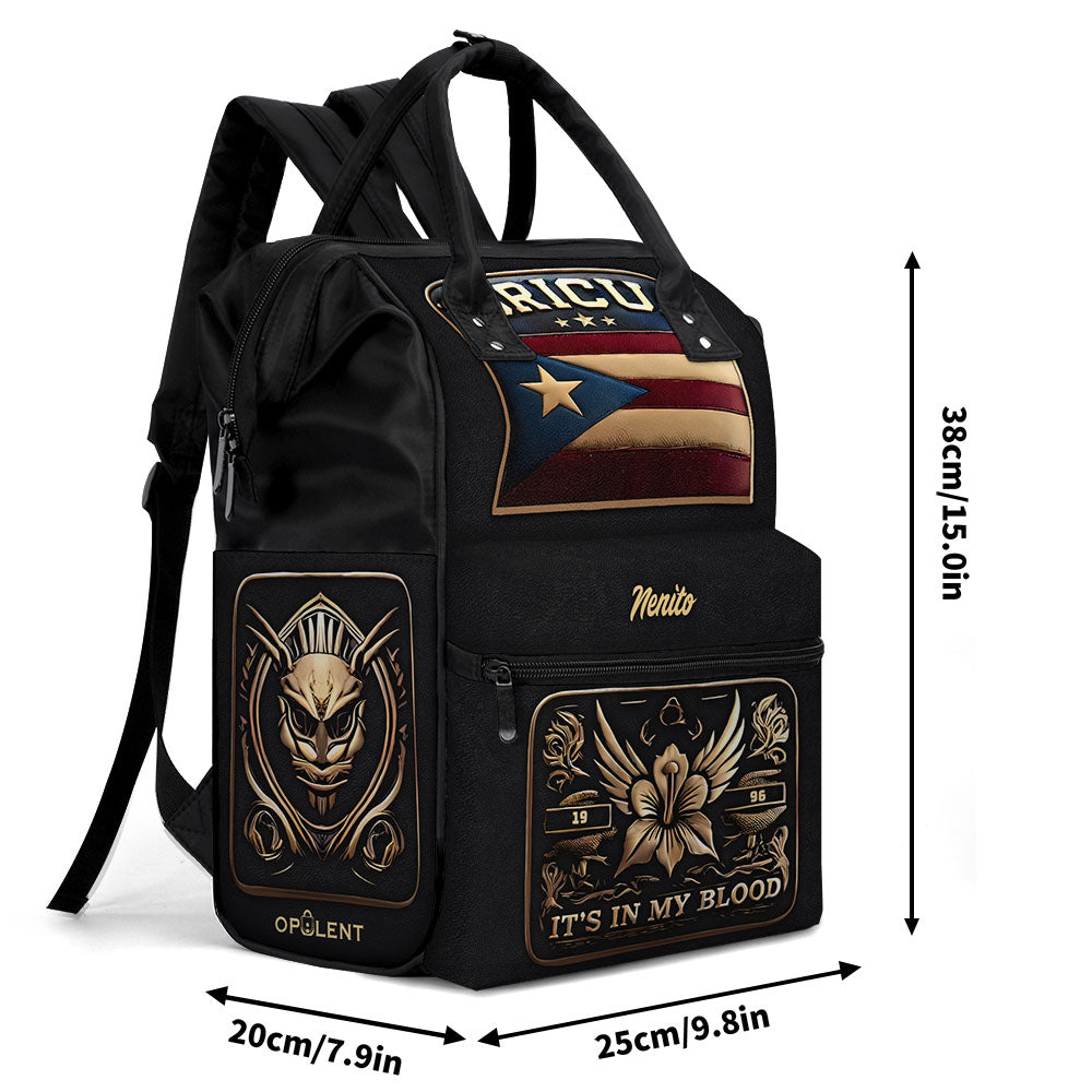 Boricua It's In My Blood (Black) - Large Capacity Backpack, Duckbilled Backpack BPBOR02