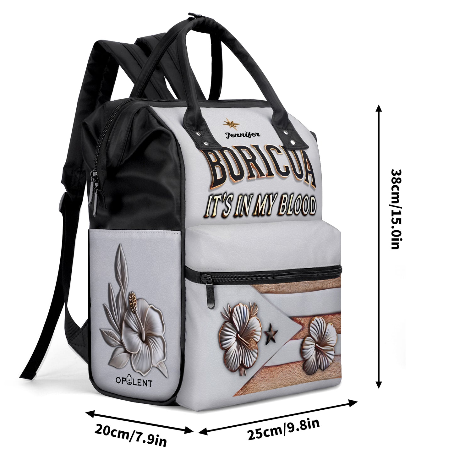 Boricua It's In My Blood (White) - Large Capacity Backpack, Duckbilled Backpack BPBOR03