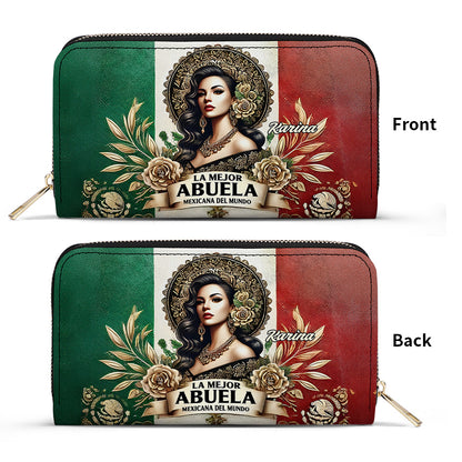 La Mejor Abuela Del Mundo - Personalized Leather Clutch Purse MEX05C