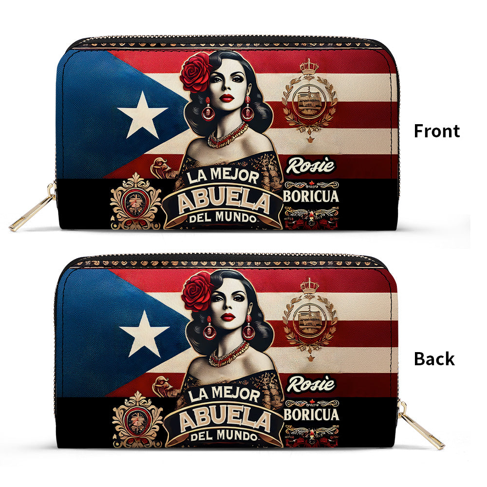 La Mejor Abuela Del Mundo - Personalized Leather Clutch Purse BOR12C