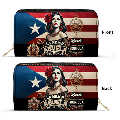 La Mejor Abuela Del Mundo - Personalized Leather Clutch Purse BOR12C