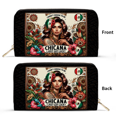 I didn't choose to be Chicana. It just got Lucky - Personalized Leather Clutch Purse LAT05C