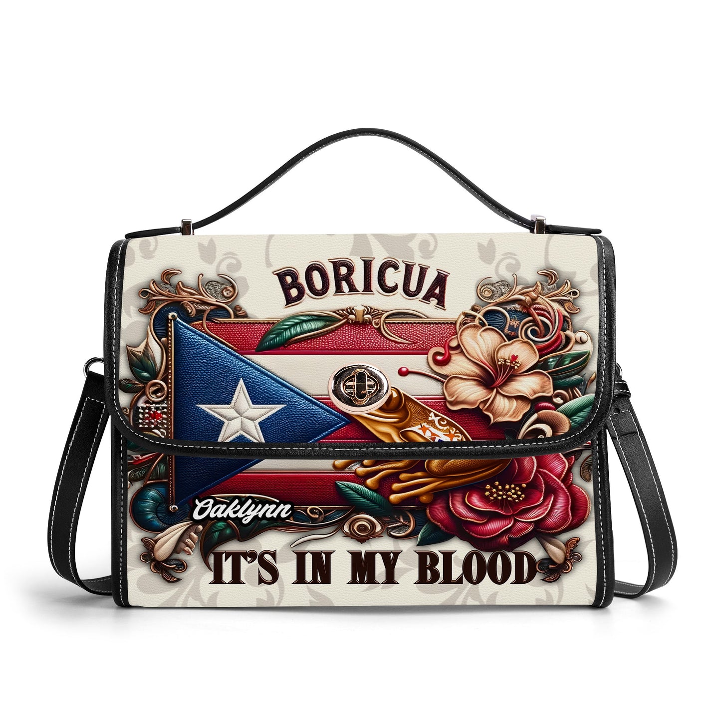 Boricua It's in my blood - Personalized Leather Satchel Bag BOR01BS4