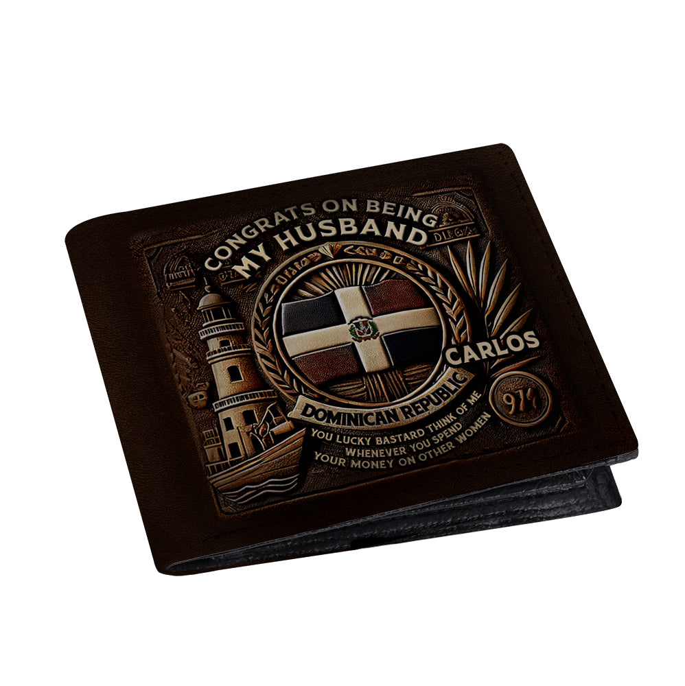 Dominican Republic - Personalized Leather Men Wallet DOM03W