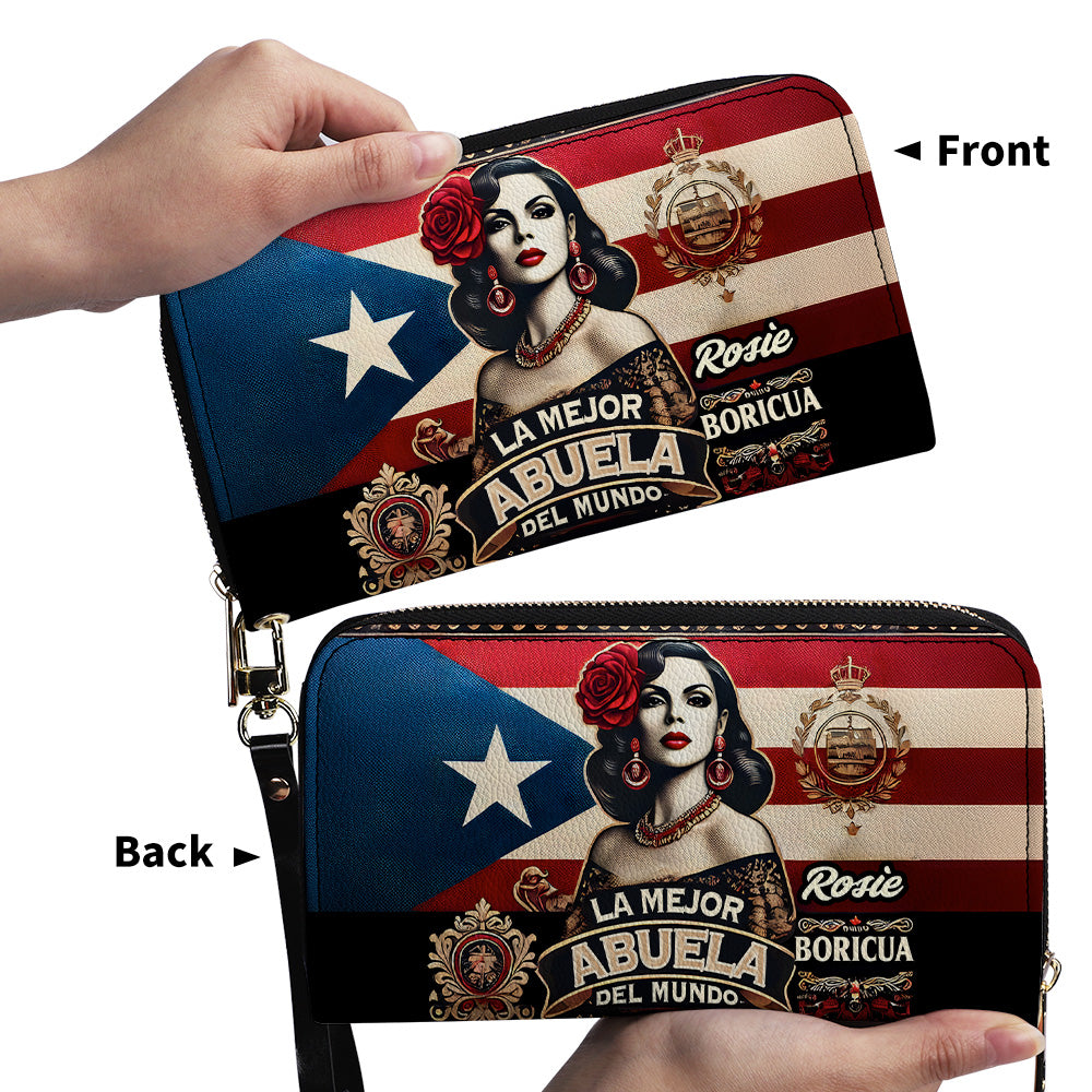 La Mejor Abuela Del Mundo - Personalized Leather Clutch Purse BOR12C