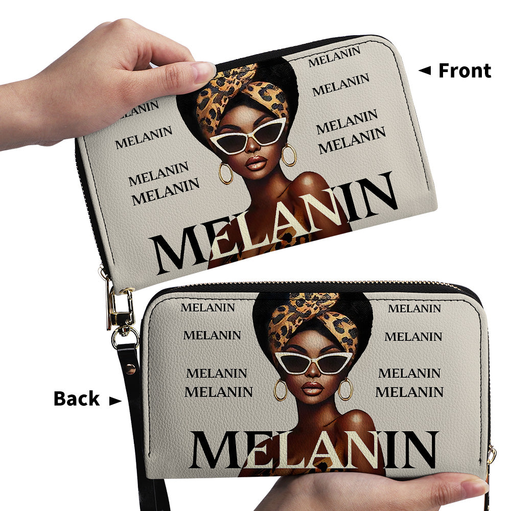 MELANIN. I just got lucky- Personalized Leather Clutch Purse - Customize Gift For Her BLQ13C