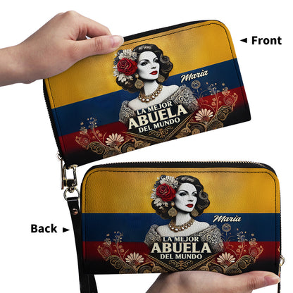 La Mejor Abuela Del Mundo - Personalized Leather Clutch Purse COL05C