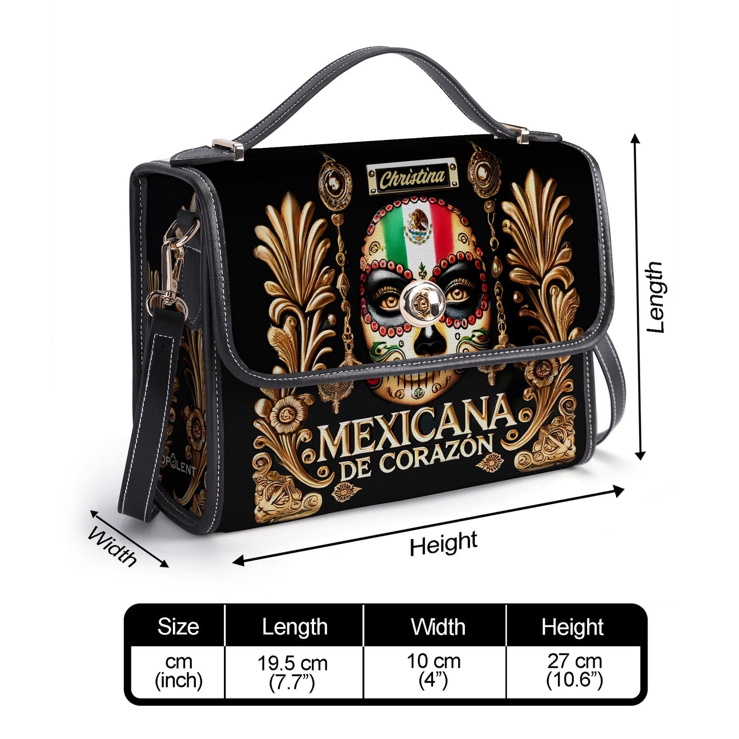 Mexicana de corazón - Personalized Leather Satchel Bag MEX04S4