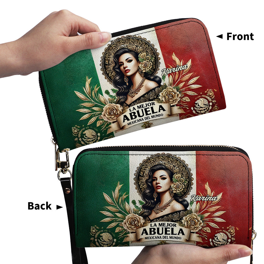 La Mejor Abuela Del Mundo - Personalized Leather Clutch Purse MEX05C