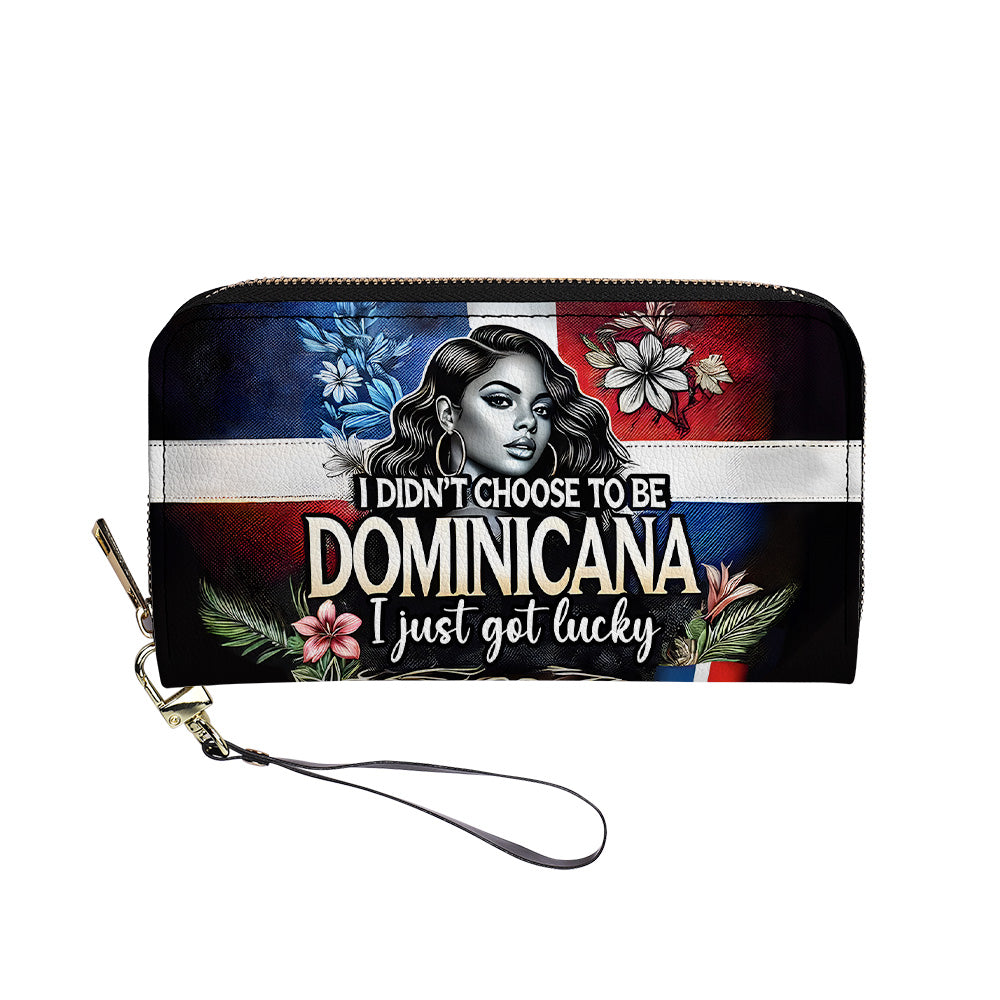 I didn't choose to be DOMINICANA. I just got lucky- Personalized Leather Clutch Purse - Customize Gift For Her DOM08C