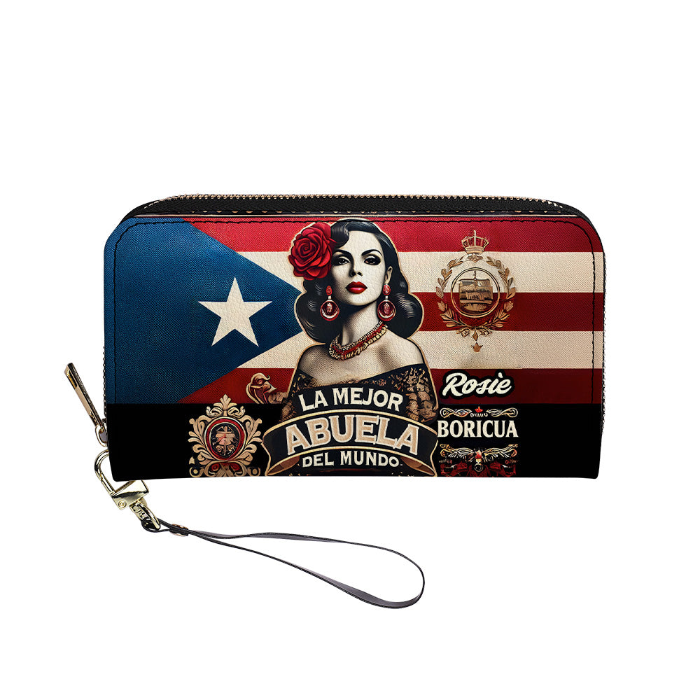 La Mejor Abuela Del Mundo - Personalized Leather Clutch Purse BOR12C