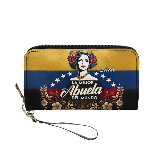 La Mejor Abuela Del Mundo - Personalized Leather Clutch Purse VEN01C