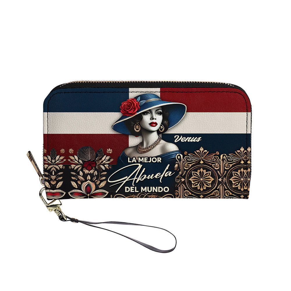 La Mejor Abuela Del Mundo - Personalized Leather Clutch Purse DOM03C