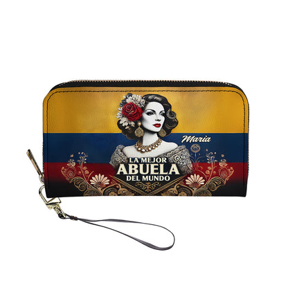 La Mejor Abuela Del Mundo - Personalized Leather Clutch Purse COL05C