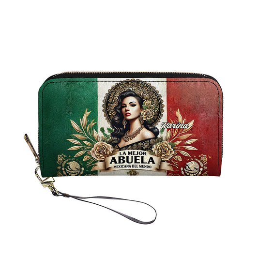 La Mejor Abuela Del Mundo - Personalized Leather Clutch Purse MEX05C