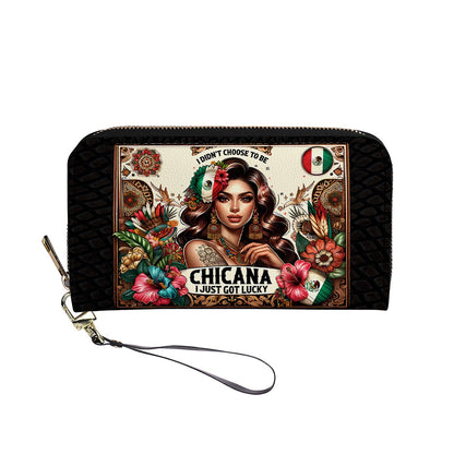 I didn't choose to be Chicana. It just got Lucky - Personalized Leather Clutch Purse LAT05C