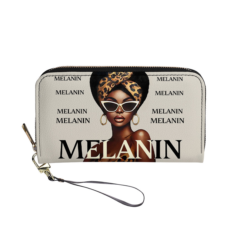 MELANIN. I just got lucky- Personalized Leather Clutch Purse - Customize Gift For Her BLQ13C