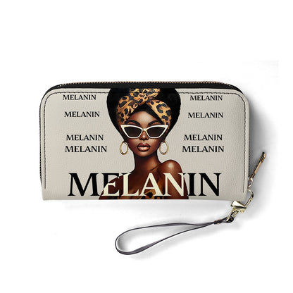 MELANIN. I just got lucky- Personalized Leather Clutch Purse - Customize Gift For Her BLQ13C