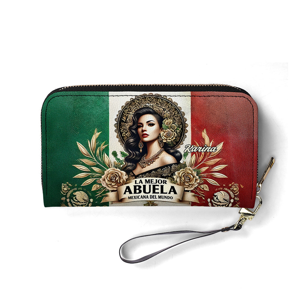 La Mejor Abuela Del Mundo - Personalized Leather Clutch Purse MEX05C