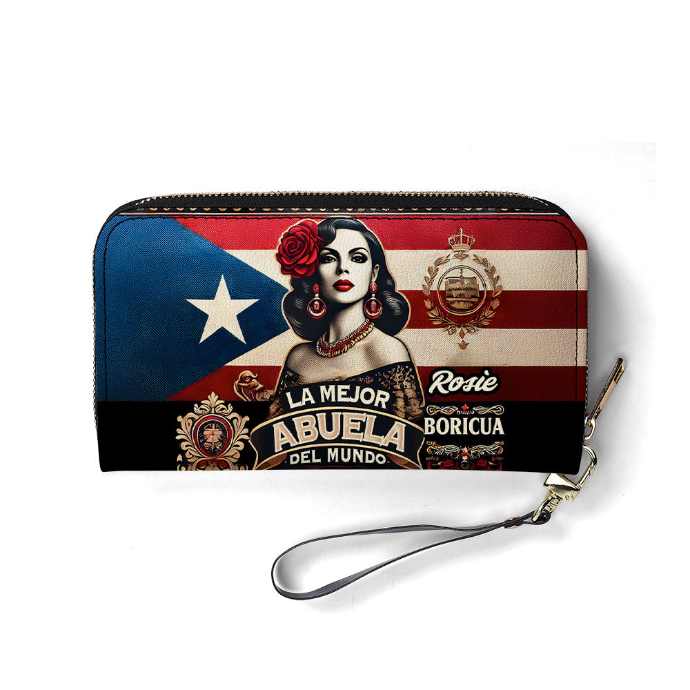 La Mejor Abuela Del Mundo - Personalized Leather Clutch Purse BOR12C