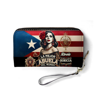 La Mejor Abuela Del Mundo - Personalized Leather Clutch Purse BOR12C