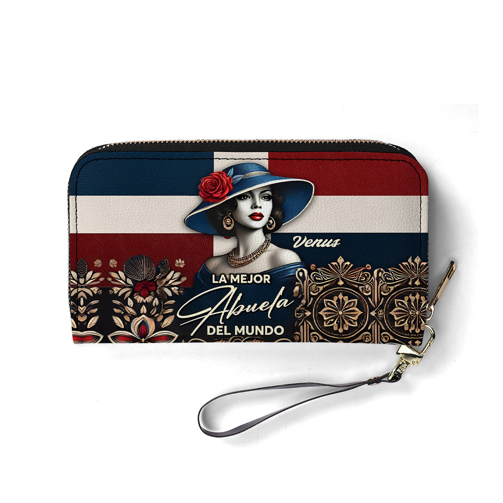 La Mejor Abuela Del Mundo - Personalized Leather Clutch Purse DOM03C