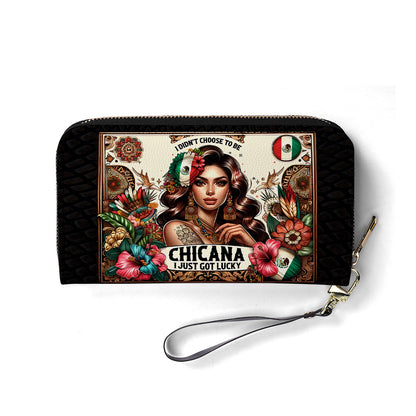 I didn't choose to be Chicana. It just got Lucky - Personalized Leather Clutch Purse LAT05C